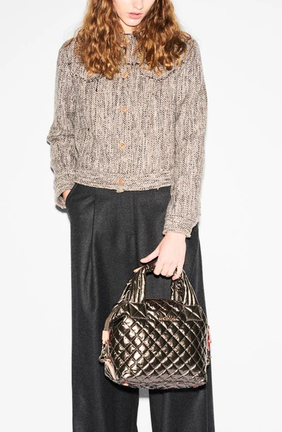 Mz Wallace Sutton Deluxe Small Metallic Top-handle Bag In Moondust Metallic Lacquer