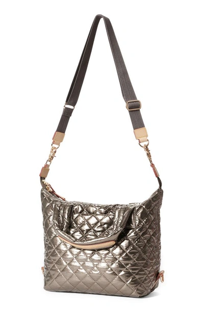 Mz Wallace Sutton Deluxe Small Metallic Top-handle Bag In Moondust Metallic Lacquer