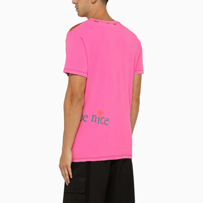 Shop Erl Pink Crew Neck T Shirt With Wears