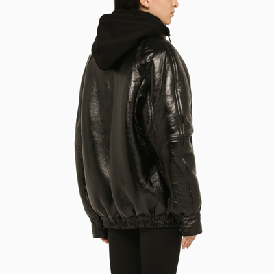 Shop The Mannei Black Leather Bomber Jacket