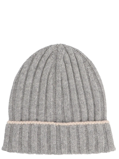 Shop Brunello Cucinelli Contrasting Stripe Beanie Hats Gray