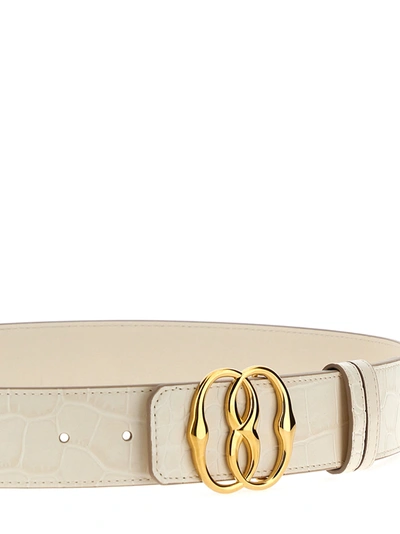 Shop Bally Logo Croc Print Leather Belt Belts White