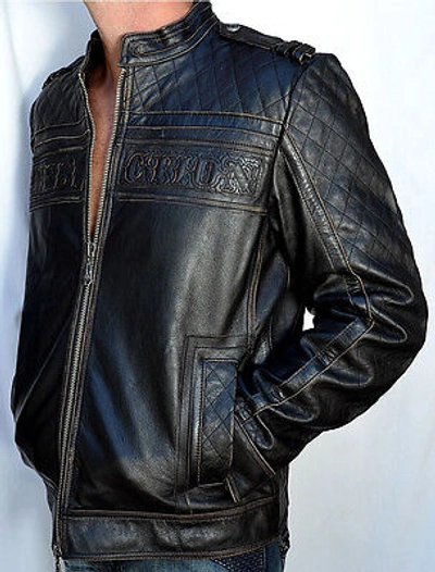 Pre-owned Affliction - Highway Man - Men's Leather Jacket - Biker - - 110ow067 In Black