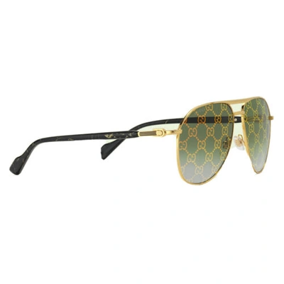 Pre-owned Gucci Gg1220s Xl 004 Gold Green Gg Logo Pattern Lens Unisex Sunglasses Authentic