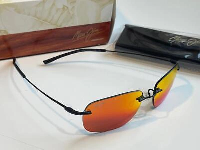 Pre-owned Maui Jim Nanea Polarized Sunglasses 332-17m Matte Black/lava Red Mirror Rimless