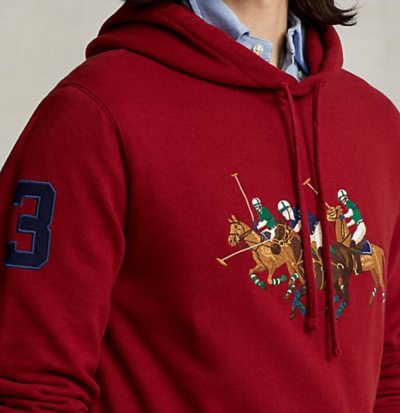 Pre-owned Polo Ralph Lauren Burgundy Embroidered Triple Pony 3 Hoodie Sweatshirt In Red