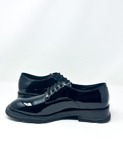 Pre-owned Alexander Mcqueen Men's Slim Tread Patent Leather Shoe Black 10 Us / 43 Eu