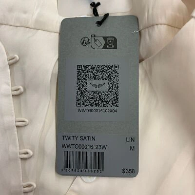 Pre-owned Zadig & Voltaire Twity Split Neck Pleated Satin Top Women's Size M Lin In White