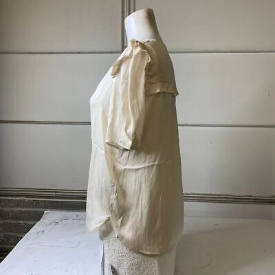 Pre-owned Zadig & Voltaire Twity Split Neck Pleated Satin Top Women's Size M Lin In White