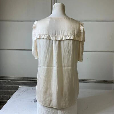 Pre-owned Zadig & Voltaire Twity Split Neck Pleated Satin Top Women's Size M Lin In White