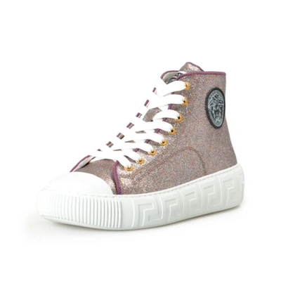 Pre-owned Versace Women's Multi-color Glitter Leather High Top Fashion Sneakers Shoes In Multicolor