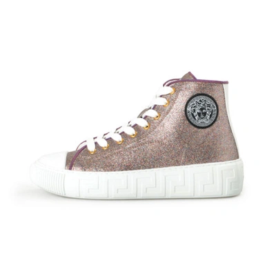 Pre-owned Versace Women's Multi-color Glitter Leather High Top Fashion Sneakers Shoes In Multicolor