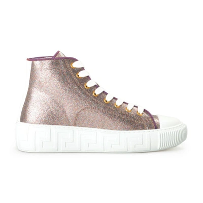 Pre-owned Versace Women's Multi-color Glitter Leather High Top Fashion Sneakers Shoes In Multicolor