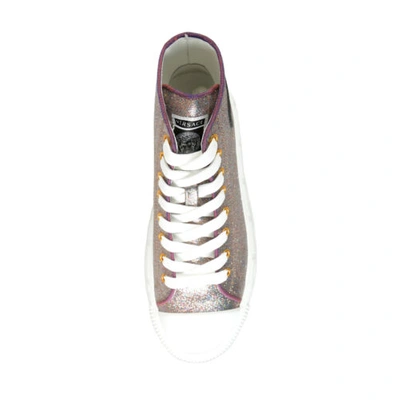 Pre-owned Versace Women's Multi-color Glitter Leather High Top Fashion Sneakers Shoes In Multicolor