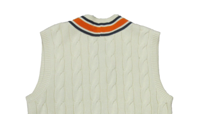 Pre-owned Polo Ralph Lauren Men's White Cream Cable Knit V-neck Cricket Sweater Vest