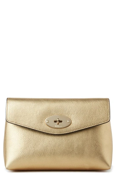 Shop Mulberry Darley Leather Cosmetics Pouch In Soft Gold Foil