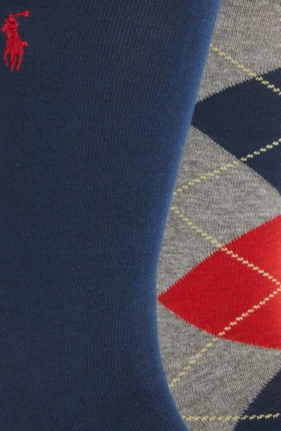 Shop Polo Ralph Lauren Argyle 2-pack Stretch Cotton Blend Socks In Grey Navy