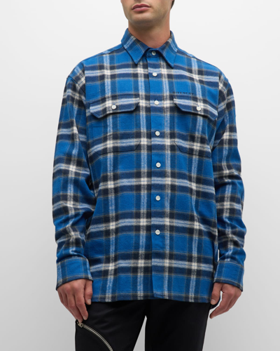 Shop Givenchy Men's Plaid Flannel Button-down Shirt In Blue