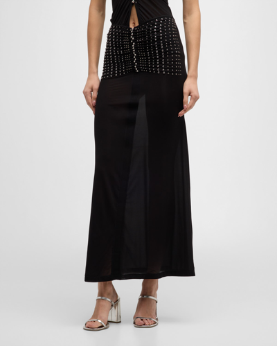 Shop Rabanne Stud Ruched Maxi Skirt In Black