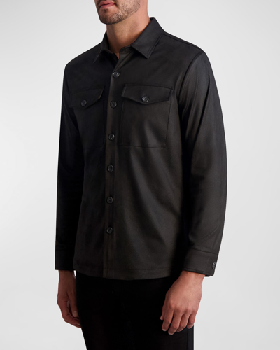 Shop Karl Lagerfeld Men's Coated Long-sleeve Woven Dress Shirt In Black