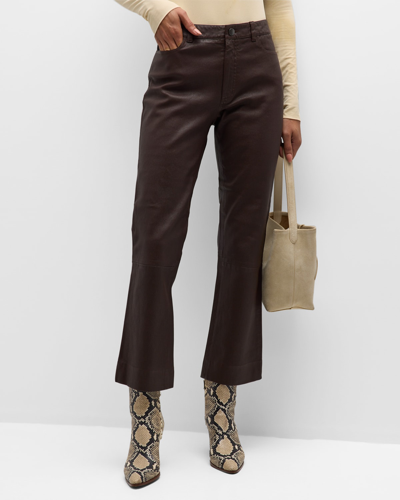 Shop Atm Anthony Thomas Melillo Leather Cropped Flare Pants In Chocolate