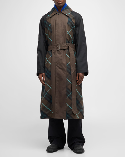 Shop Burberry Men's Check Reversible Trench Coat In Otter