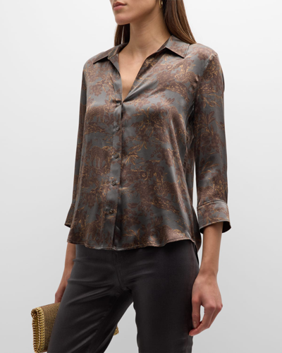 Shop L Agence Dani Safari-printed Silk Blouse In Charcoal Multi Sa