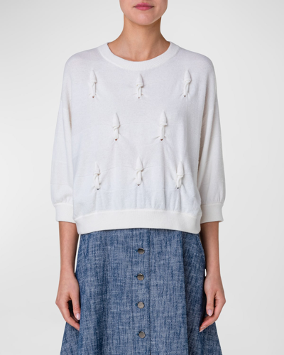 Shop Akris Cashmere Cropped Pullover With Cable Knot Embellishment In Ecru