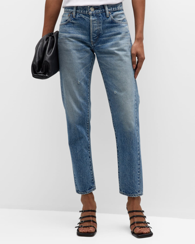 Shop Moussy Vintage Arden Straight Tapered Jeans In Ltblu