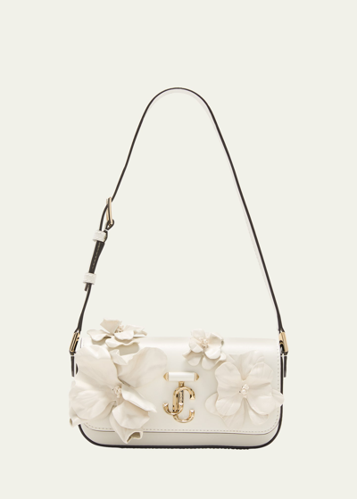 Shop Jimmy Choo Avenue Mini Flower Leather Shoulder Bag In Latte Light Gold