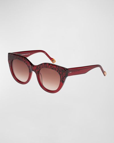 Shop Le Specs Airy Canary Ii Red Acetate Cat-eye Sunglasses In Cherry Leopard Sp