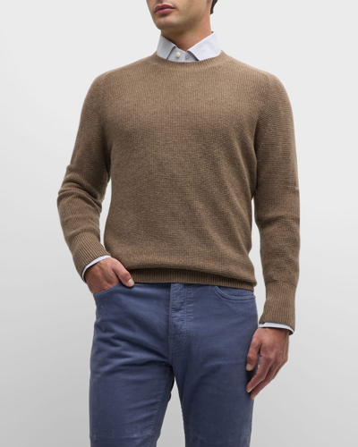 Shop Sid Mashburn Men's Thermal Stitch Cashmere Sweater In Heather Taupe