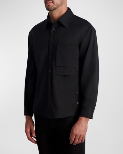 Karl Lagerfeld Solid Stretch Button-up Overshirt In Black