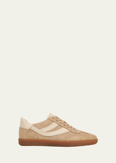 Shop Vince Oasis Mixed Leather Retro Sneakers In Sand Beige Suede