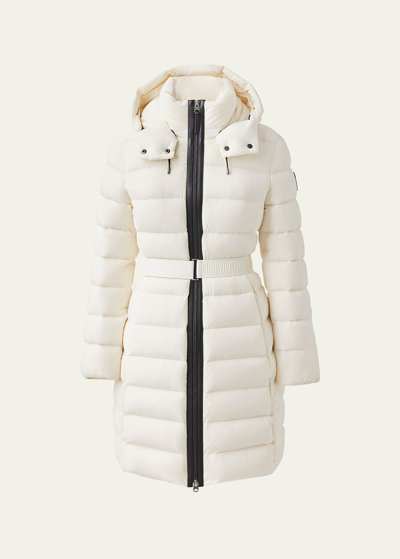 Shop Mackage Ashley Down Puffer Coat With Velcro Belt In Cream