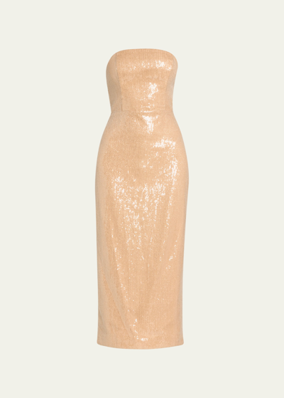 Shop Milly Kait Strapless Sequin Bodycon Midi Dress In Metallics-gold