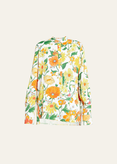 Shop Stella Mccartney Garden Print Button-front Shirt In 7504 Multi Oran