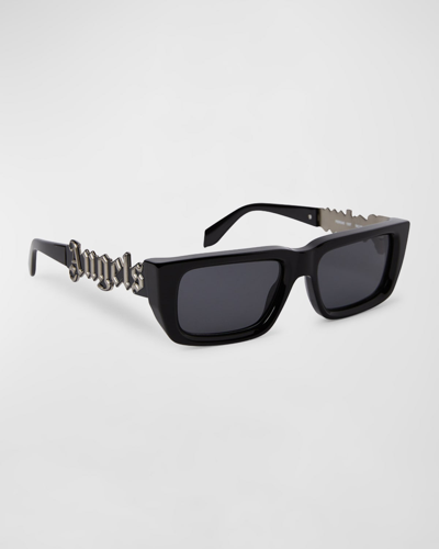 Shop Palm Angels Men's Milford Acetate Rectangle Sunglasses In Black