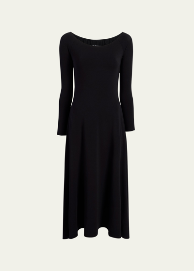 Shop Another Tomorrow Off-the-shoulder Long-sleeve Leotard Midi Dress In Black