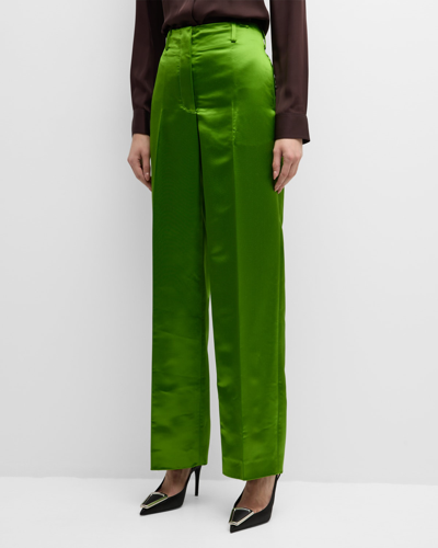 Shop Tory Burch High-rise Straight-leg Satin Pants In Brilliant Green