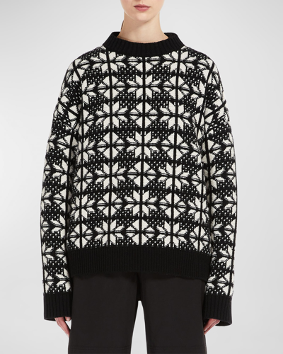 Shop Weekend Max Mara Crewneck Jacquard-knit Wool Sweater In Black