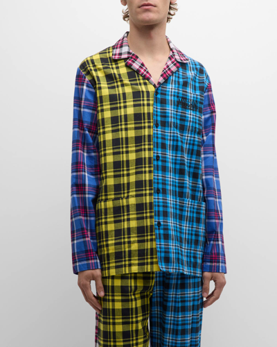 Shop Moschino Men's Mixed-plaid Pajama Set In Multi