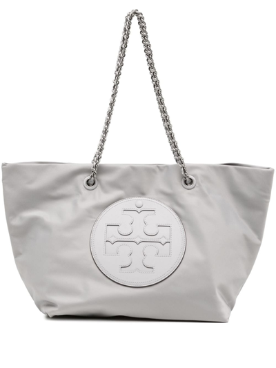 Shop Tory Burch Ella Chain Nylon Tote Bag In Grey