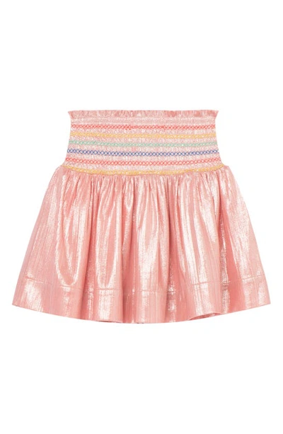 Shop Peek Aren't You Curious Kids' Shiny Faille Smocked Skirt In Coral