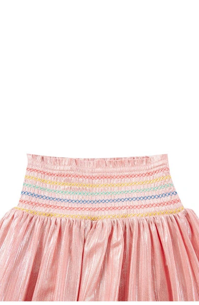 Peek Aren't You Curious Kids' Shiny Faille Smocked Skirt In Coral
