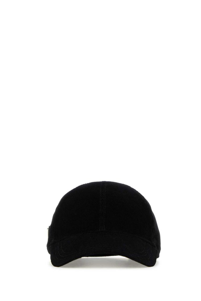 Shop Prada Logo Plaque Corduroy Baseball Cap In Black