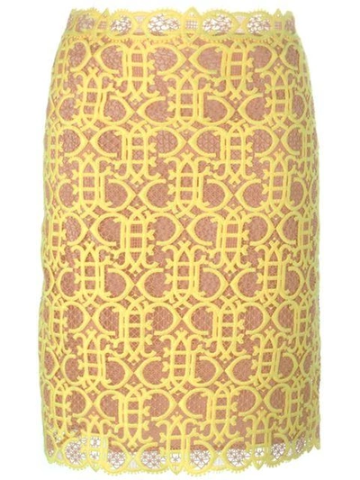 Shop Emilio Pucci Straight Cut Macramé Skirt In Yellow