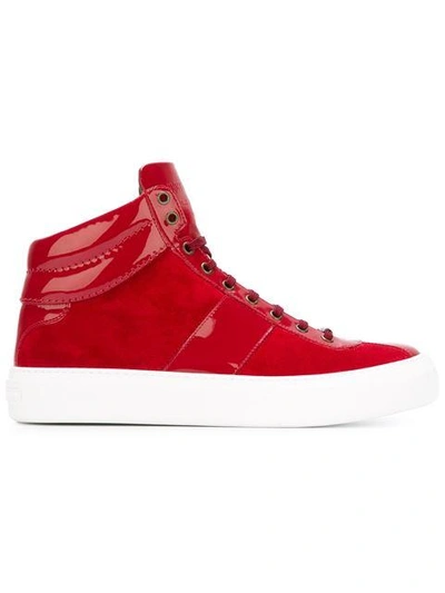 Jimmy Choo Belgravia Olympic Red Suede And Patent High Top Trainers ...