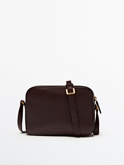Shop Massimo Dutti Nappa Leather Camera Bag In Burgundy