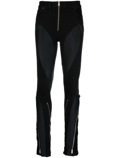 Shop Mugler Zipped Bi-material Jeans In Black  